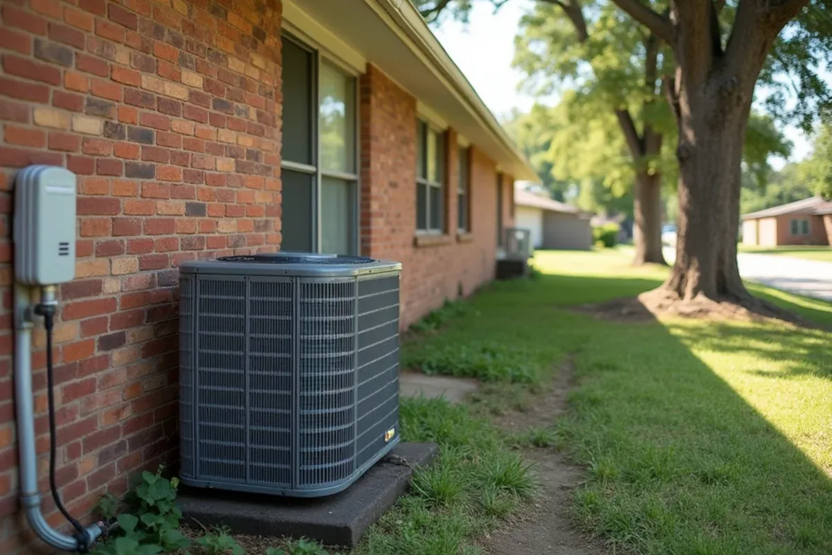 Brick ranch home in Azle, TX with an outdoor AC condenser on a pad beside the house